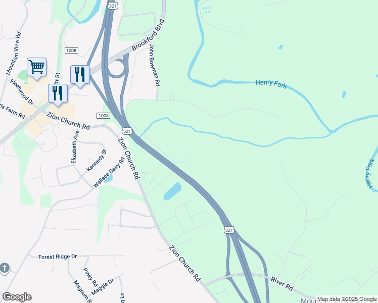 map of restaurants, bars, coffee shops, grocery stores, and more near 4600 Yoder Road in Hickory