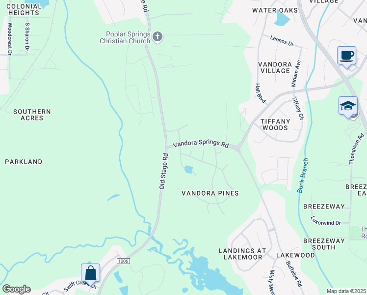 map of restaurants, bars, coffee shops, grocery stores, and more near 101 Demos Circle in Garner