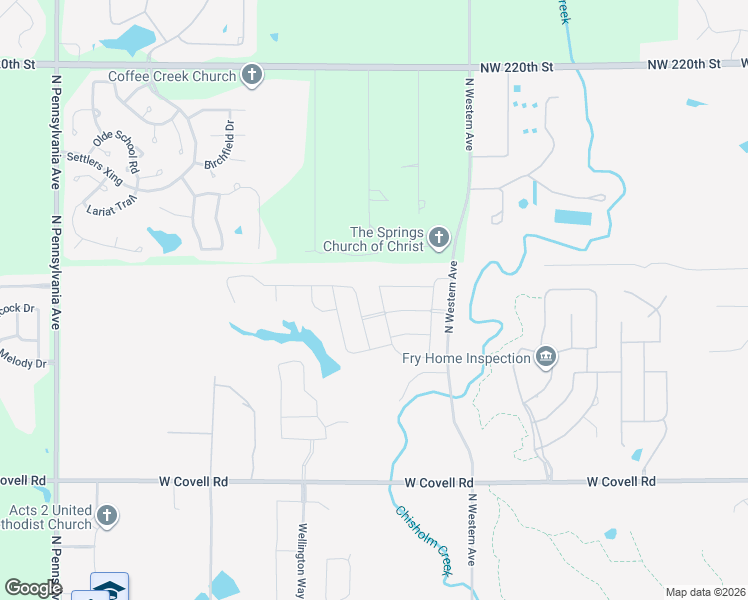 map of restaurants, bars, coffee shops, grocery stores, and more near Pettit Boulevard in Edmond
