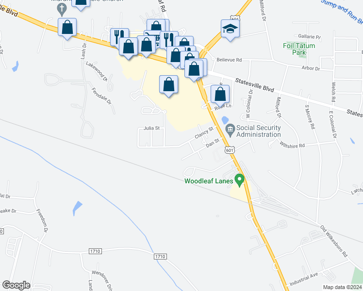 map of restaurants, bars, coffee shops, grocery stores, and more near 208 Clancy Street in Salisbury