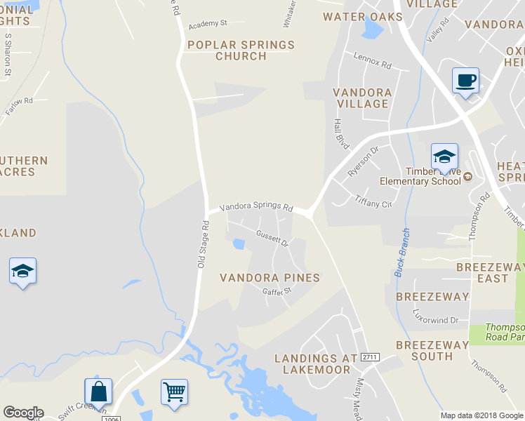 map of restaurants, bars, coffee shops, grocery stores, and more near 116 Brookshade Circle in Garner