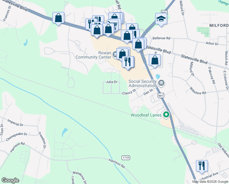 map of restaurants, bars, coffee shops, grocery stores, and more near 310 Clancy Street in Salisbury