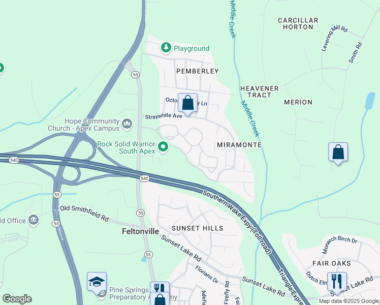 map of restaurants, bars, coffee shops, grocery stores, and more near 2300 Reunion Meadows Lane in Apex