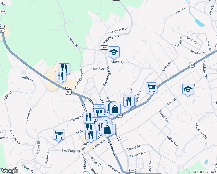 map of restaurants, bars, coffee shops, grocery stores, and more near 206 North Madison Street in Marion