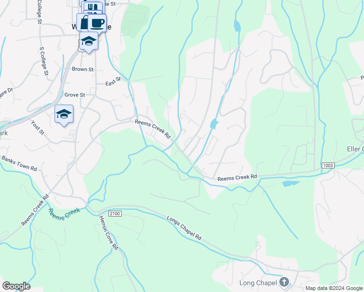map of restaurants, bars, coffee shops, grocery stores, and more near 6 Partridge Berry Lane in Weaverville
