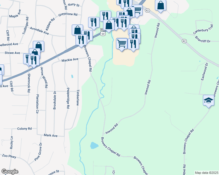map of restaurants, bars, coffee shops, grocery stores, and more near 286 Lawrence Drive in Asheboro