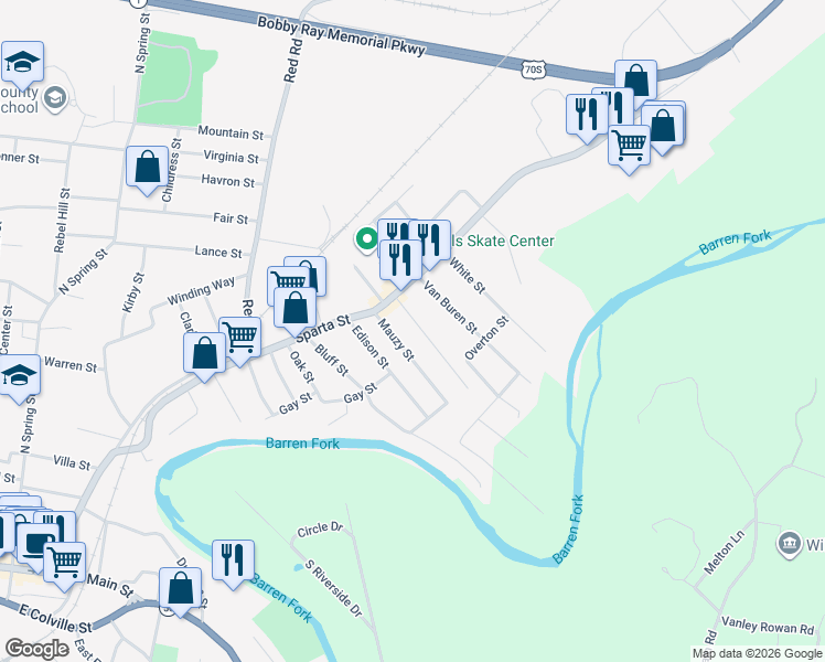map of restaurants, bars, coffee shops, grocery stores, and more near 118 Mauzy Street in McMinnville