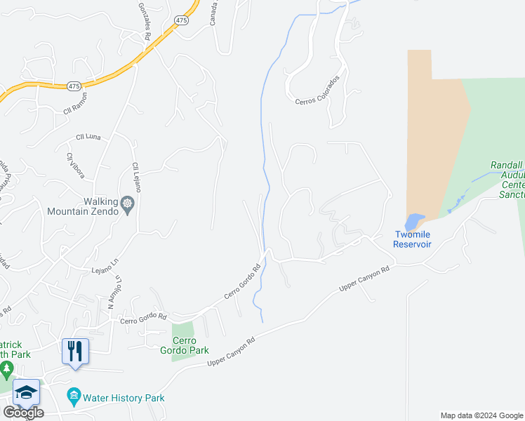 map of restaurants, bars, coffee shops, grocery stores, and more near 1571 Cerro Gordo Road in Santa Fe