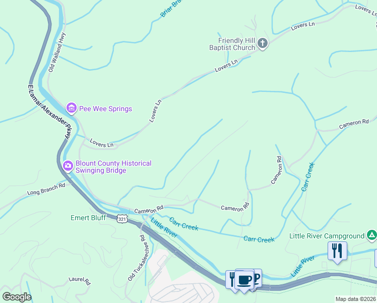 map of restaurants, bars, coffee shops, grocery stores, and more near 448 Mountain Retreat Road in Townsend