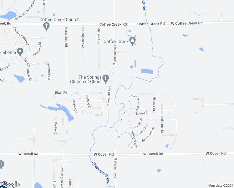 map of restaurants, bars, coffee shops, grocery stores, and more near 3300 North Western Avenue in Edmond