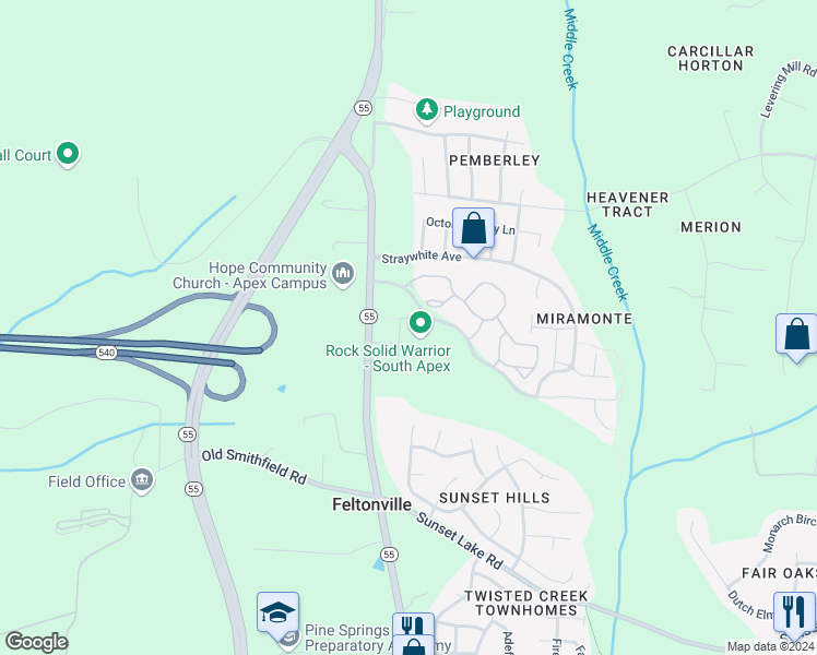 map of restaurants, bars, coffee shops, grocery stores, and more near 5513 Eddie Creek Drive in Apex