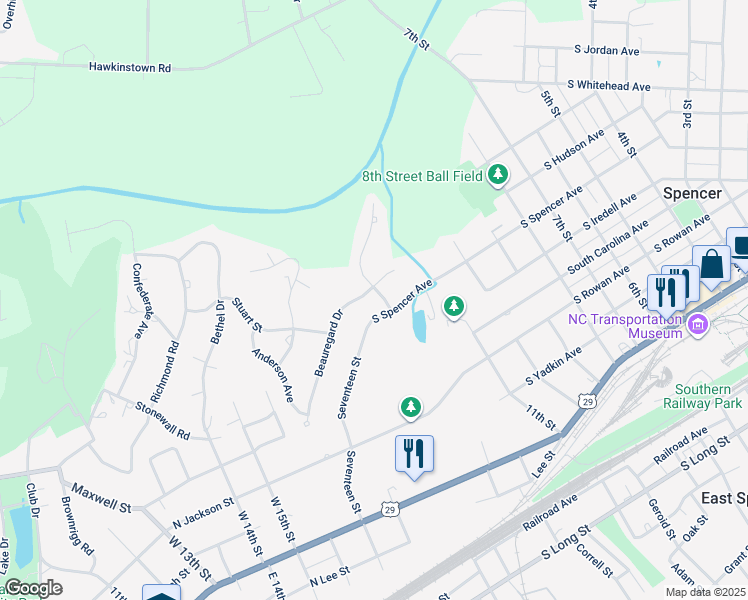 map of restaurants, bars, coffee shops, grocery stores, and more near 9 Beauregard Drive in Spencer