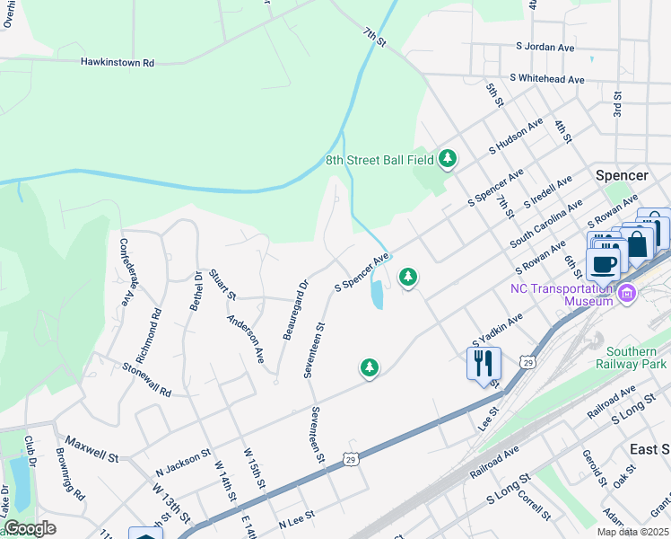 map of restaurants, bars, coffee shops, grocery stores, and more near 9 Beauregard Drive in Spencer