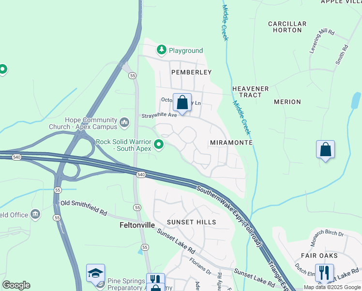 map of restaurants, bars, coffee shops, grocery stores, and more near 700 Reunion Ridge Way in Apex