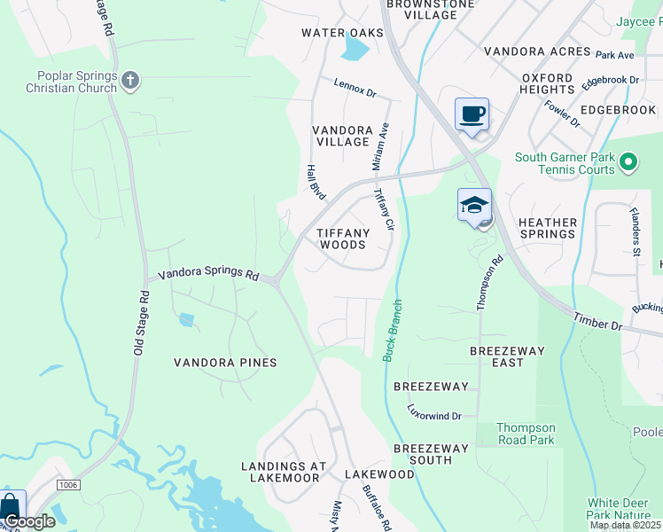 map of restaurants, bars, coffee shops, grocery stores, and more near 403 Tiffany Circle in Garner