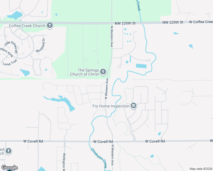 map of restaurants, bars, coffee shops, grocery stores, and more near 3320 North Western Avenue in Edmond