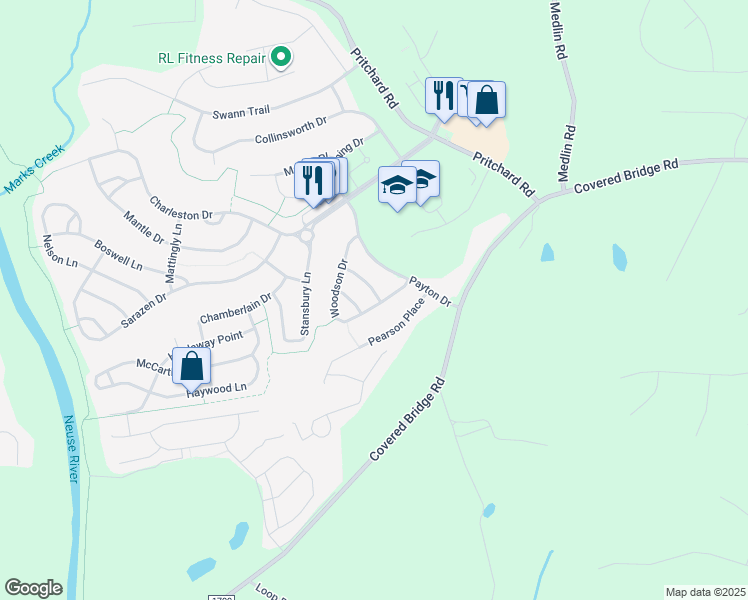 map of restaurants, bars, coffee shops, grocery stores, and more near 133 Buchanan Lane in Clayton