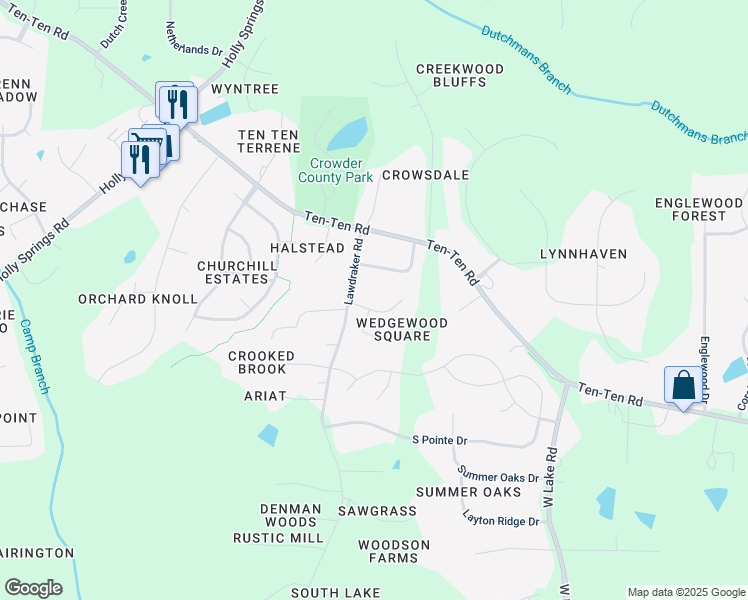 map of restaurants, bars, coffee shops, grocery stores, and more near 3620 Vandam Drive in Apex