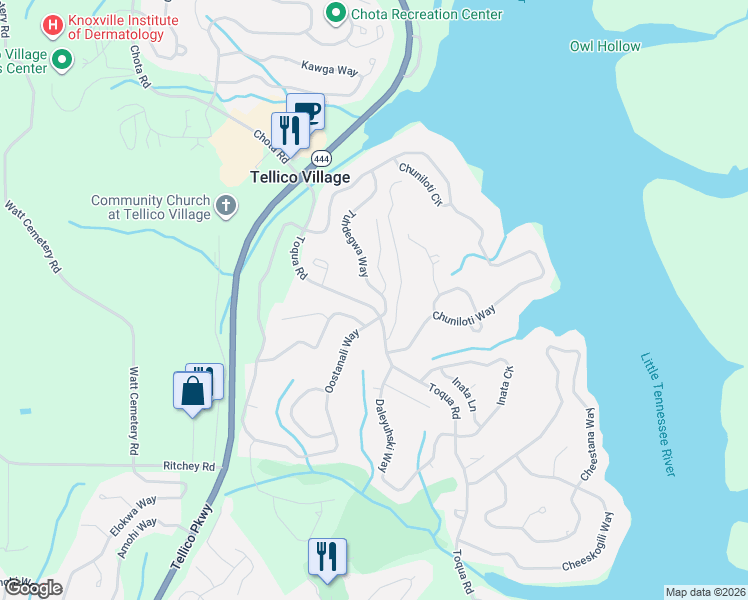 map of restaurants, bars, coffee shops, grocery stores, and more near 203 Tuhdegwa Lane in Loudon