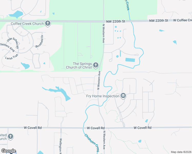 map of restaurants, bars, coffee shops, grocery stores, and more near 3320-3398 North Western Avenue in Edmond