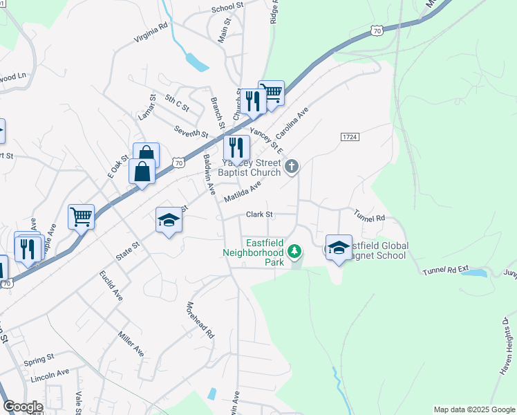 map of restaurants, bars, coffee shops, grocery stores, and more near J Js Mc Mann Drive in Marion