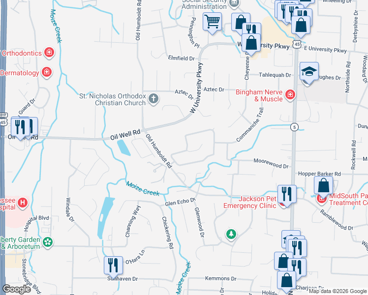 map of restaurants, bars, coffee shops, grocery stores, and more near 187 Chapel Creek Drive in Jackson