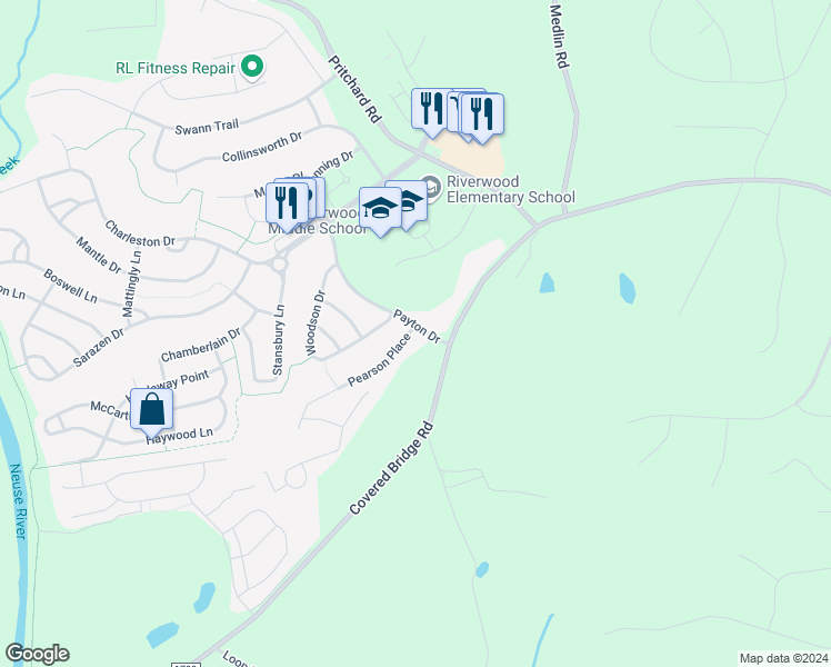 map of restaurants, bars, coffee shops, grocery stores, and more near 100 Pearson Place in Clayton