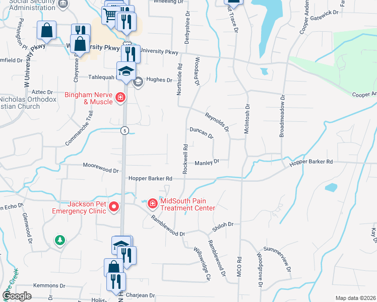 map of restaurants, bars, coffee shops, grocery stores, and more near 141 Rockwell Cove in Jackson