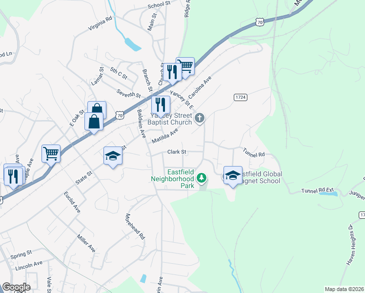 map of restaurants, bars, coffee shops, grocery stores, and more near Js Mc Mann Drive in Marion