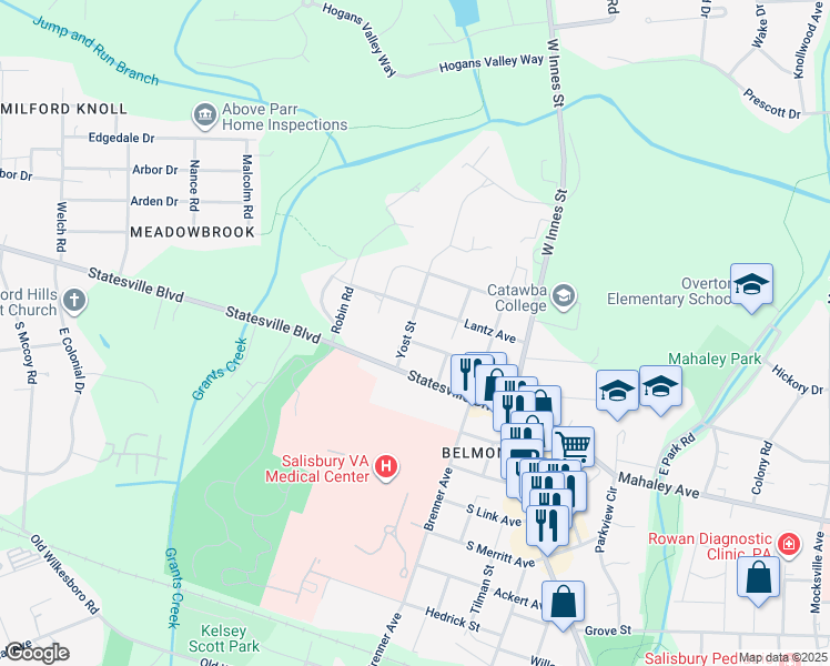 map of restaurants, bars, coffee shops, grocery stores, and more near 328 West Corriher Avenue in Salisbury