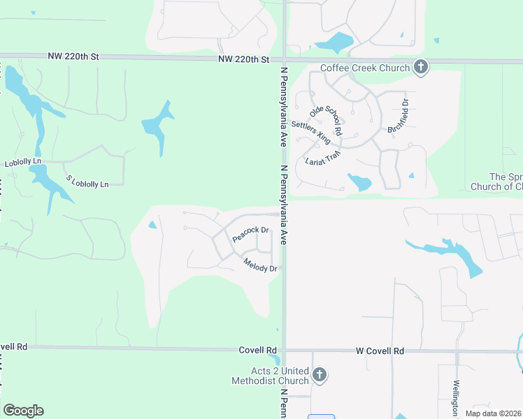 map of restaurants, bars, coffee shops, grocery stores, and more near 2153 Scissortail Landing Drive in Edmond