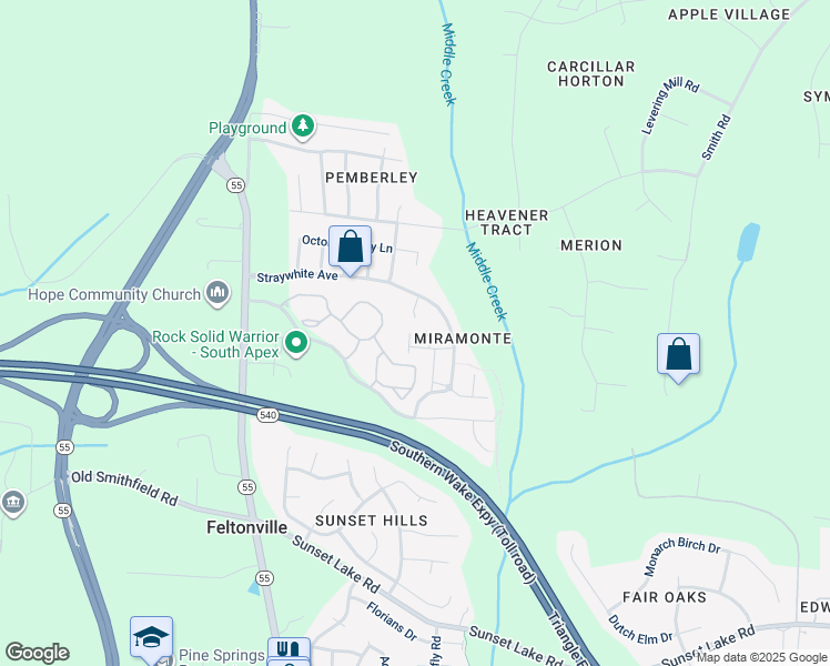 map of restaurants, bars, coffee shops, grocery stores, and more near 101 High Ramble Lane in Apex