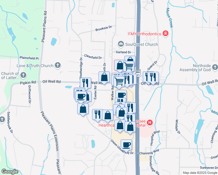 map of restaurants, bars, coffee shops, grocery stores, and more near 384 Oil Well Road in Jackson