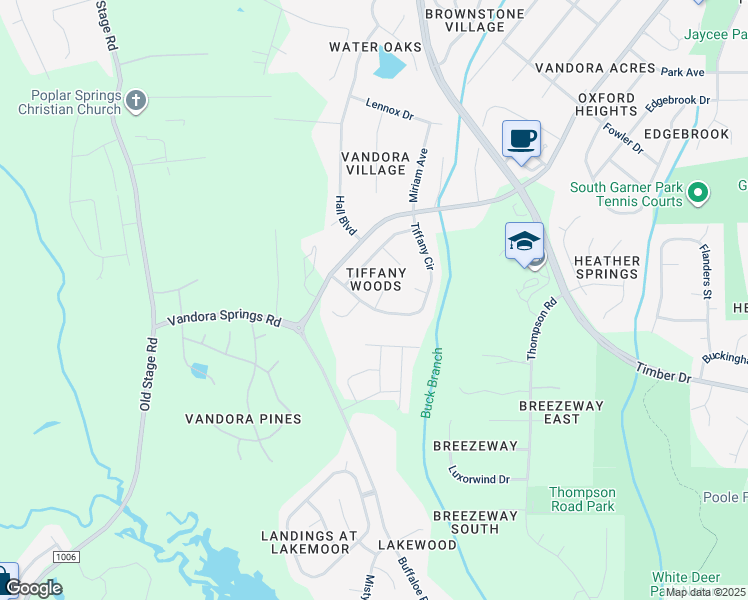 map of restaurants, bars, coffee shops, grocery stores, and more near 402 Tiffany Circle in Garner