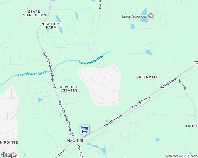 map of restaurants, bars, coffee shops, grocery stores, and more near 2540 Drummer Drive in New Hill