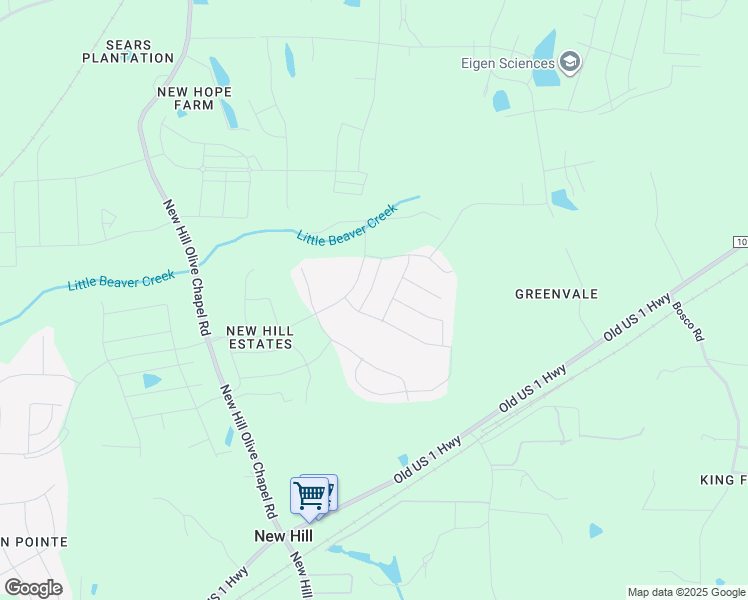 map of restaurants, bars, coffee shops, grocery stores, and more near 2533 Great Daisy Lane in New Hill