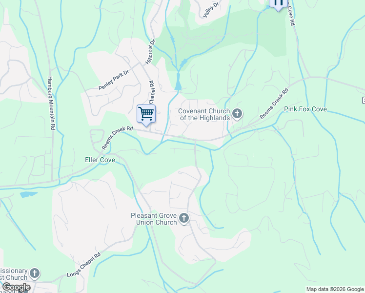 map of restaurants, bars, coffee shops, grocery stores, and more near 480 Reems Creek Road in Weaverville