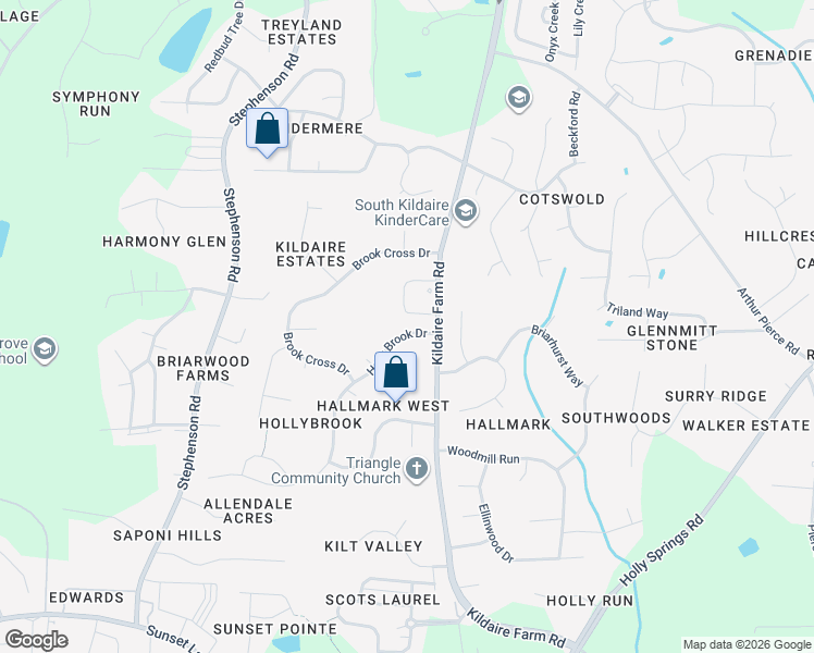 map of restaurants, bars, coffee shops, grocery stores, and more near 4612 Holly Brook Drive in Apex