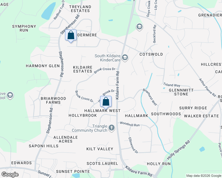 map of restaurants, bars, coffee shops, grocery stores, and more near 4612 Holly Brook Drive in Apex