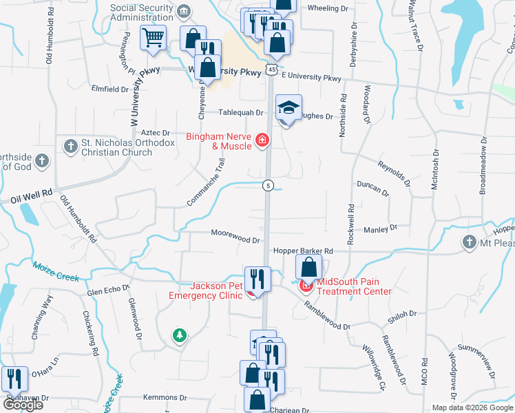 map of restaurants, bars, coffee shops, grocery stores, and more near 2953 North Highland Avenue in Jackson