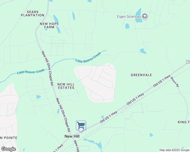 map of restaurants, bars, coffee shops, grocery stores, and more near 2533 Great Daisy Lane in New Hill