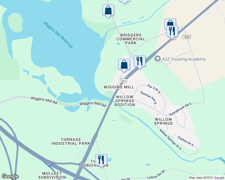 map of restaurants, bars, coffee shops, grocery stores, and more near 3000 U.S. 301 in Wilson