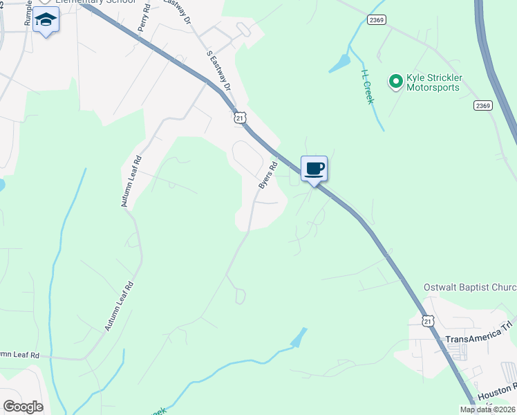 map of restaurants, bars, coffee shops, grocery stores, and more near 153 Byers Road in Troutman