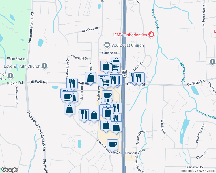 map of restaurants, bars, coffee shops, grocery stores, and more near 41 Stonebrook Place in Jackson