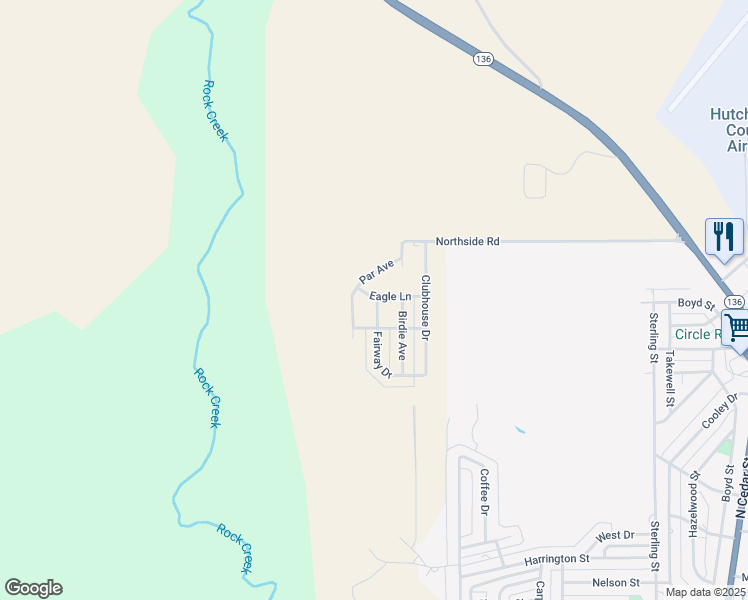 map of restaurants, bars, coffee shops, grocery stores, and more near 106-112 Eagle Lane in Borger