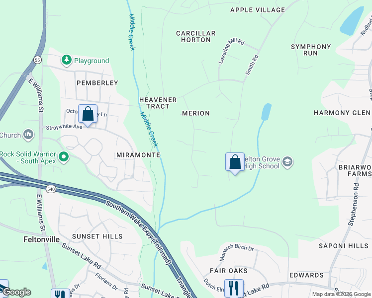 map of restaurants, bars, coffee shops, grocery stores, and more near 5520 Merion Station Drive in Apex