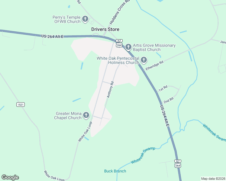 map of restaurants, bars, coffee shops, grocery stores, and more near 5018 Anthony Road in Wilson