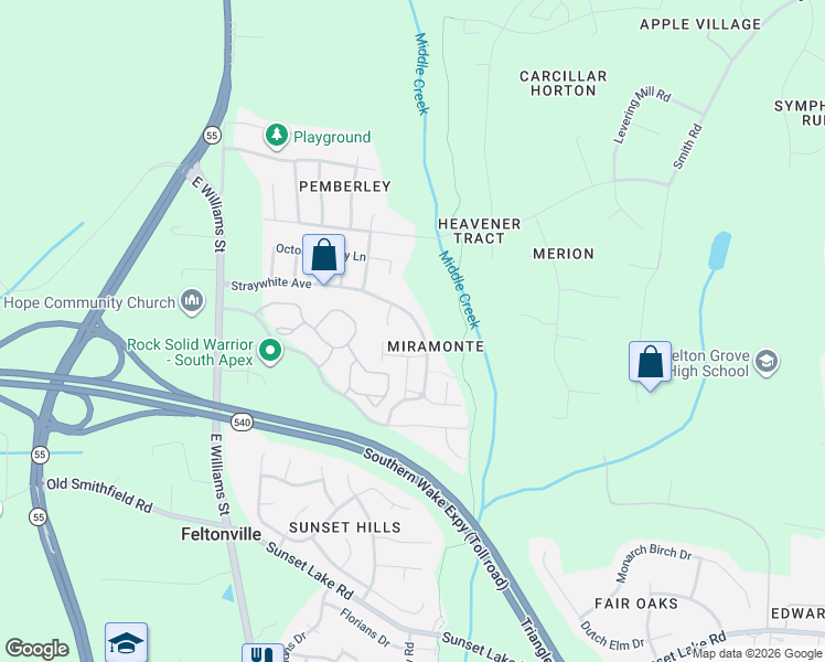 map of restaurants, bars, coffee shops, grocery stores, and more near 712 Straywhite Avenue in Apex