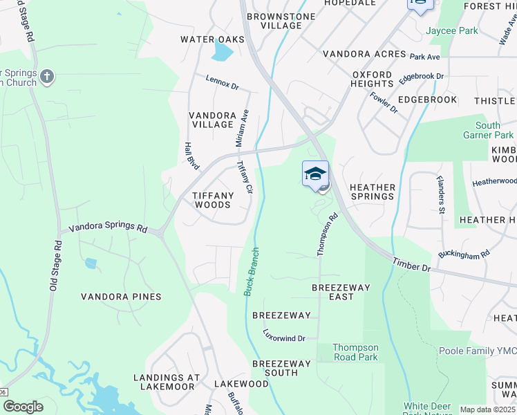 map of restaurants, bars, coffee shops, grocery stores, and more near 215 Tiffany Cir in Garner