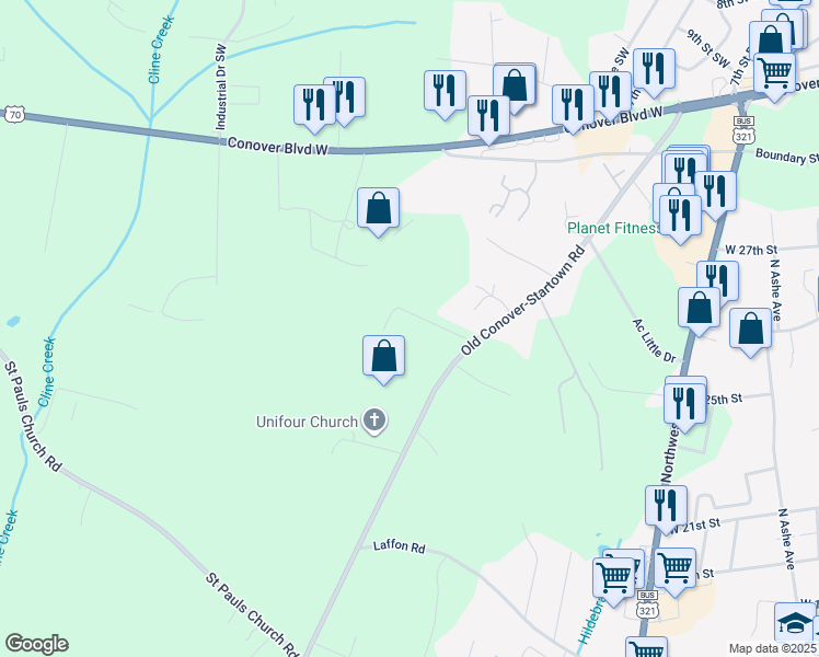 map of restaurants, bars, coffee shops, grocery stores, and more near 1445 Percy Street in Newton